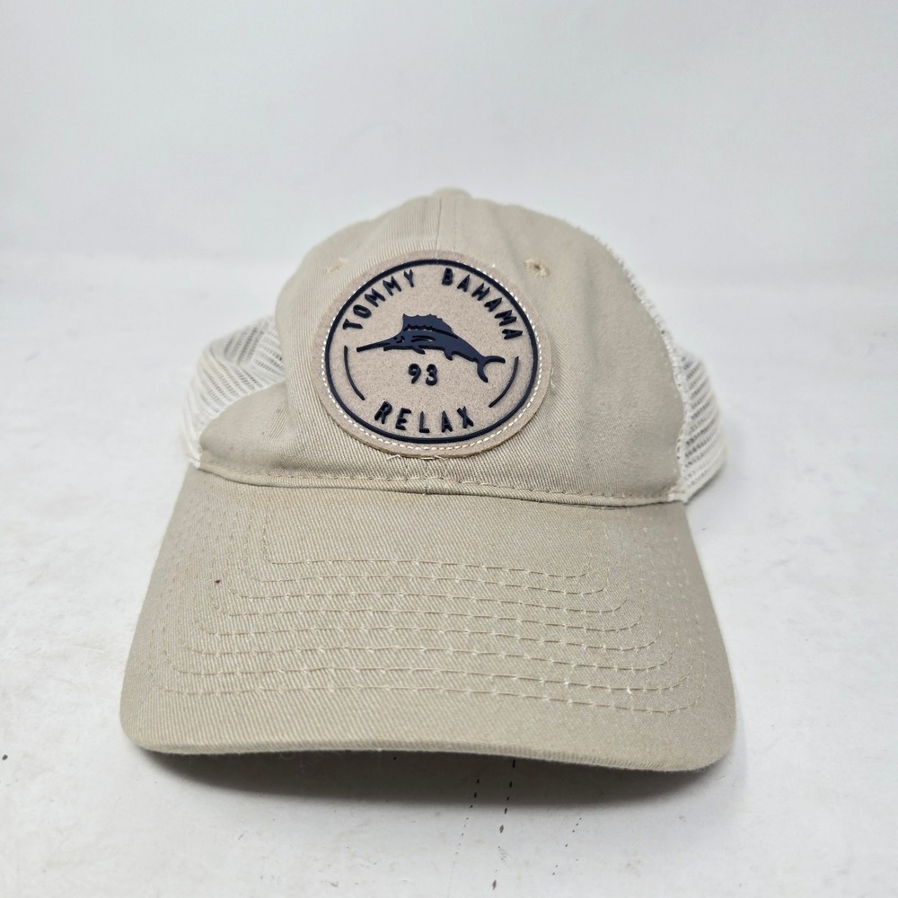 Tommy Bahama Mens Trucker Hat Tan Eden Isle Marina Marlin Mesh Snapback Cap
